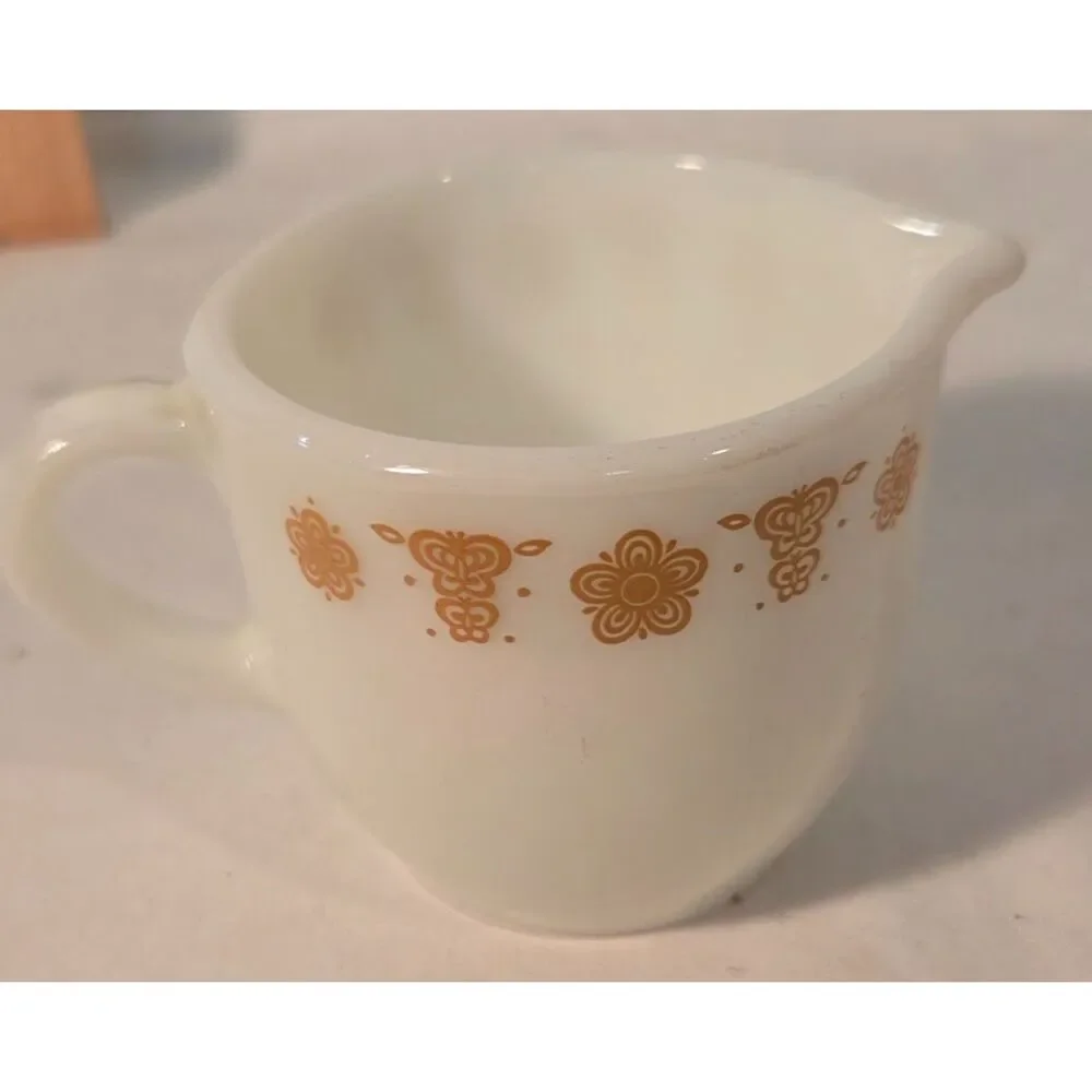 Vintage Pyrex Woodland Creamer Brown Floral Milk Glass 1970s Corning